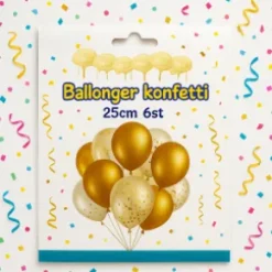 Ballonger 6-pack guldkonfetti