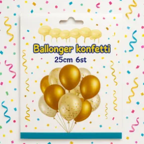 Ballonger 6-pack guldkonfetti
