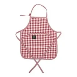 Barnförkläde i återvunnet material (röd/beige)