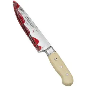 Blodig kniv i plast