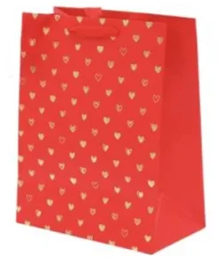 Presentpåse röd 23cm - Hjärtan