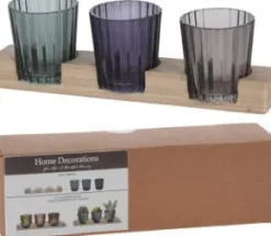 Träfat med 3 st glaskoppar
